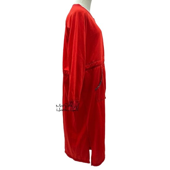Vintage 1980's Yikes Red Zip-Front Catnap Embroidered Lounge Dress Size 1X - Picture 4 of 8